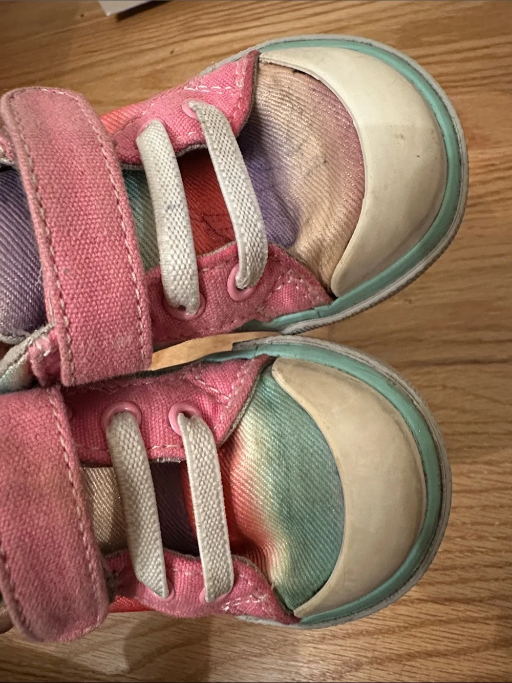 Kids Rainbow Tie-Dye Velcro Sneakers - Pink